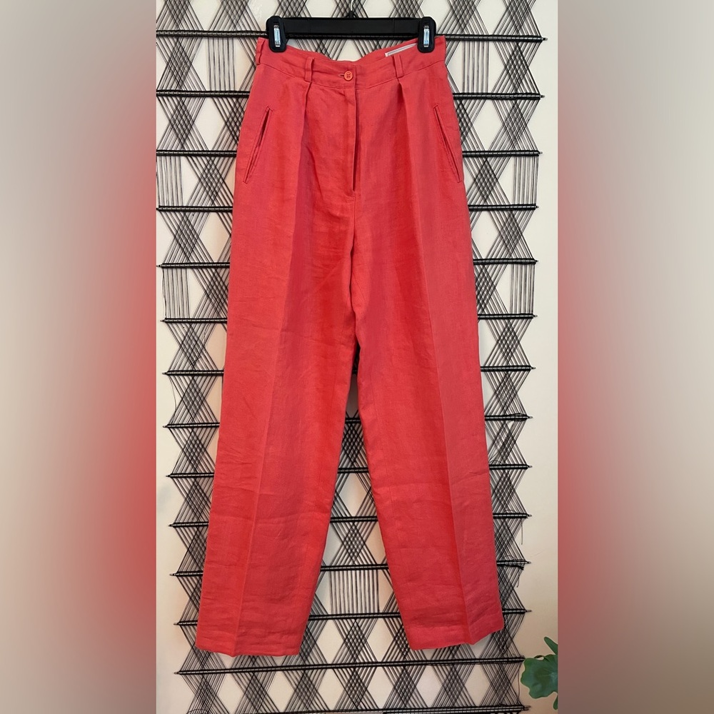 Neiman Marcus Moygashel Fabric linen high waisted pleated straight leg pants